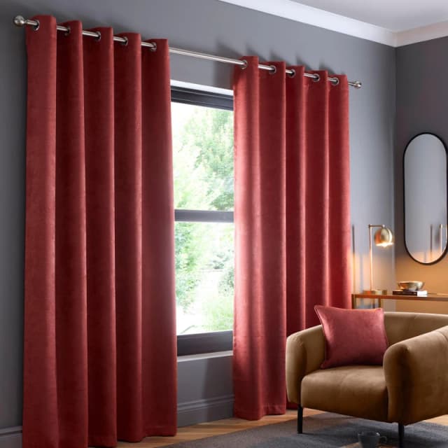 Fusion 'Strata' Triple-Woven Dimout Eyelet Curtains Terracotta