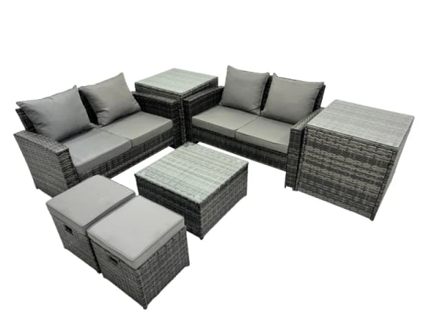 Fimous Lounge Double Seat Sofa Coffee Table Set with 2 Small Stools in Dark Grey Dark Grey Unisex
