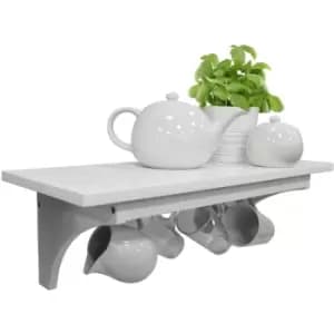 MEDFORD - 60cm Wall Storage Shelf with 4 Hooks / Hallway Coat Rack / Towel Shelf - White - White / Silver