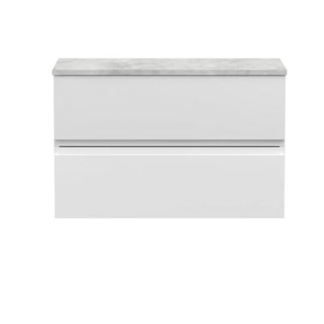 Nuie Hudson Reed Urban Wall Hung Countertop Basin Unit, 2 Soft Close Drawers Vanity Unit And Bellato Grey Worktop In Satin White, 800mm