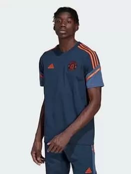 Adidas Mens Manchester United 22/23 3 Stripe Player Tee, Navy Size M Men