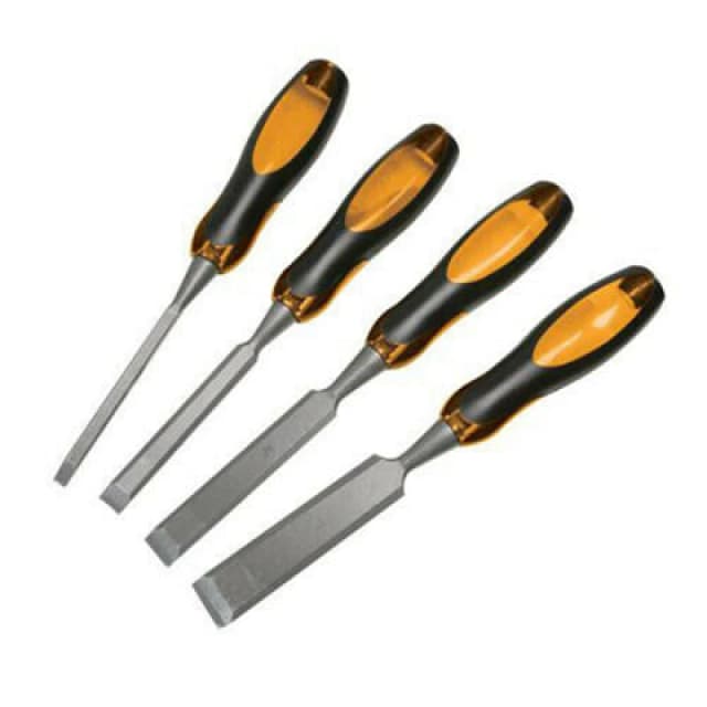 Loops 4 Piece Expert Wood Chisel Set 6m 13m 19mm & 25mm Builder Joiner Tool Metallics