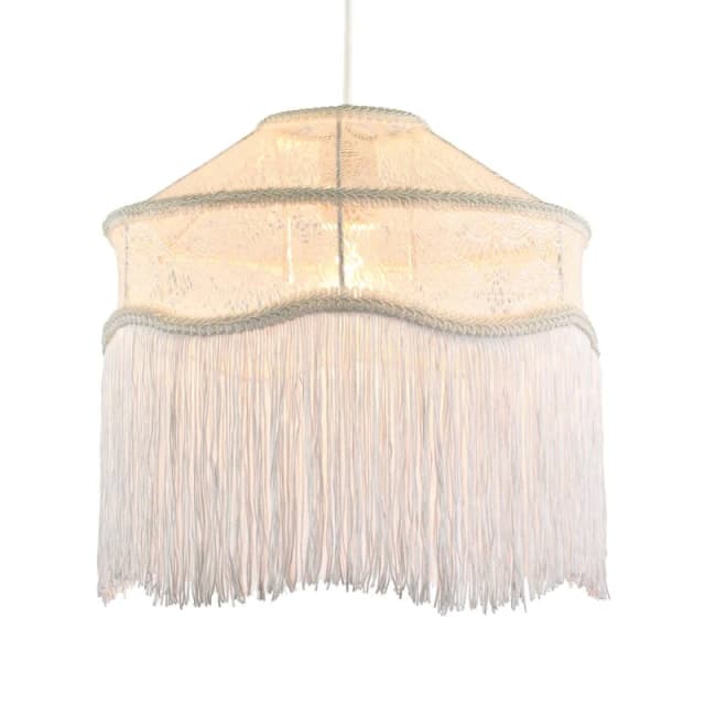 Happy Homewares Chic White Lace Fabric Victorian Style Pendant Light Shade with Trims White Unisex