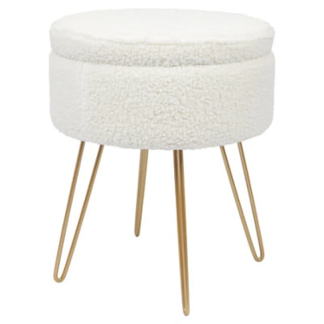 Harbour Housewares Boucle Storage Footstool - Round Modern Dressing Table Footstool Vanity Seat Chairs - 46 X 37Cm Gold Legs
