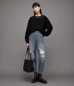 AllSaints Womens Chain Relaxed Jumper, Black, Size: M