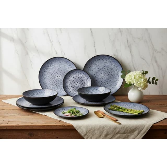 Waterside 12PC Blue Purple Reactive Glaze Dinner Set Multi unisex ONE SIZE