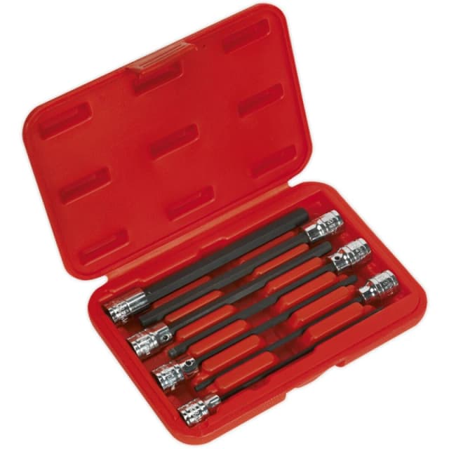 Loops 7pc Hex Socket Bit Set 3/8" Square Drive 3mm to 10mm - 150mm Long Shaft S2 Steel Metallics