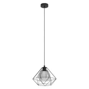 Eglo Caged Single Pendant With Smoked Black Glass Inner shade