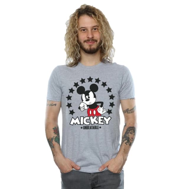 Disney Men Mickey Mouse Unbeatable T-Shirt in Grey Size: Small Grey S Male 5057245540766