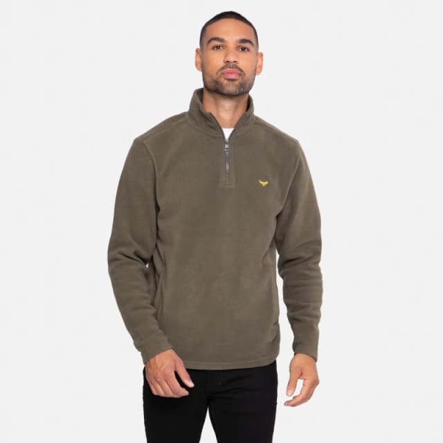 Threadbare Quarter Zip Fleece Sweatshirt Khaki