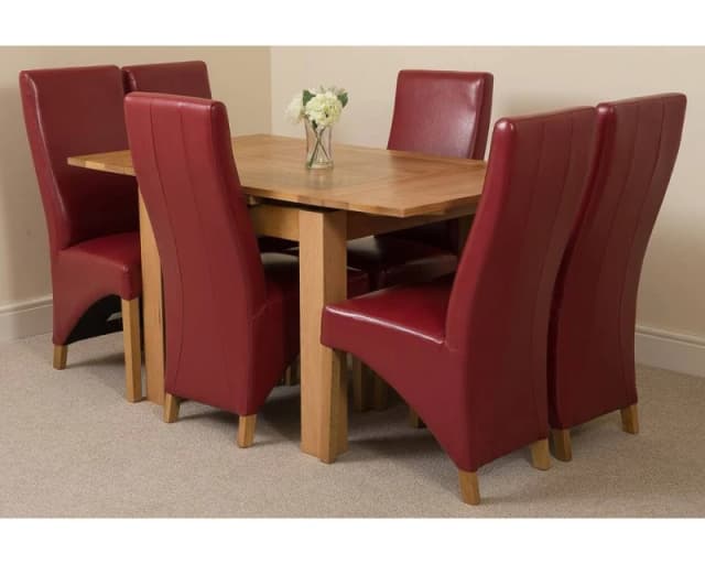 Thats Furniture Richmond 90-150cm Square Oak Extending Dining Table + 6 Lola Leather Chairs in Red Red Unisex
