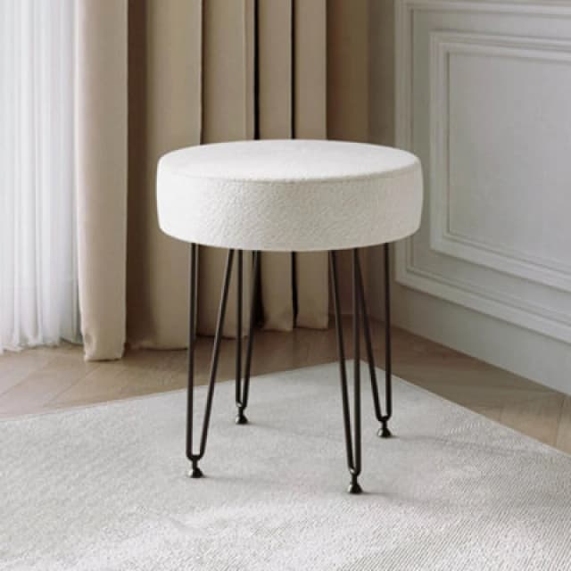 CARME HOME Carme Home - Alaya Ivory Boucle fabric Stool with Black Hair Pin Legs 5060635723274