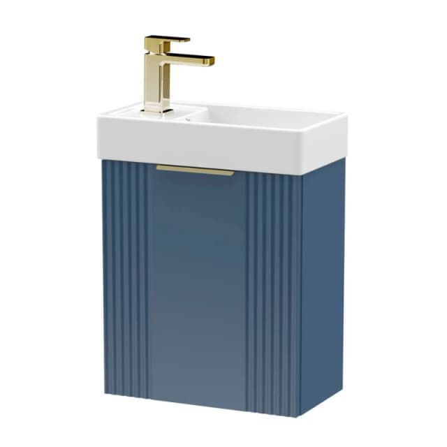Balterley Blue 400mm Wall Hung Vanity Unit with Brushed Brass Handle Blue Unisex
