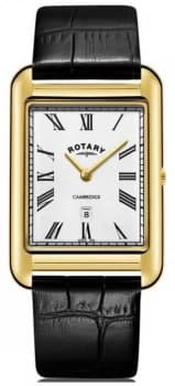 Rotary Mens Cambridge Date Gold Square Black Leather Watch