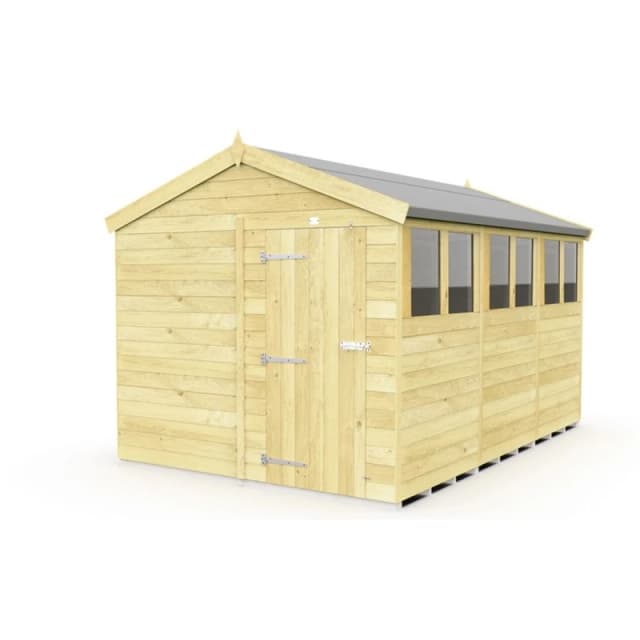 Buttercup Farm 8 x 12 Feet Apex Shed - Single Door W/ Windows - L358 x W231 x H217cm in Brown Brown Unisex