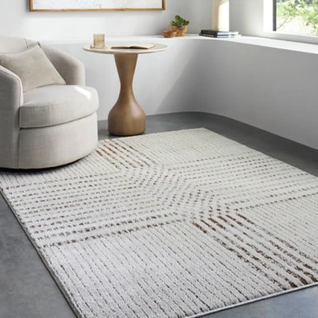 Galey Alix X Livabliss Modern Scandi High Pile Ivory/dark Brown Architect Iv Rug 160 X 213cm - Easy Care, Ideal For Living Room