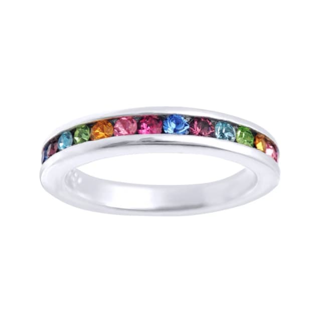Jewelco London Sterling Silver Multi Colour CZ Rainbow Full Eternity Ring 3.5mm - GVR528 Silver