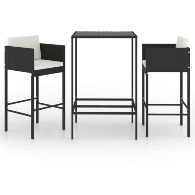 VIDAXL 3 Piece Garden Bar Set with Cushions Poly Rattan Black Vidaxl 8720286833414