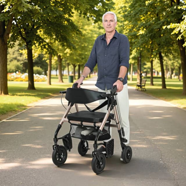 HOMCOM 2-in-1 Mobility Walker with Seat, Foldable Rollator with Footrests in Black Unisex