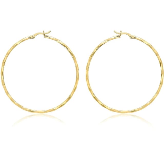 Be You 9ct Gold Diamond Cut Hoops Gold female 48mm