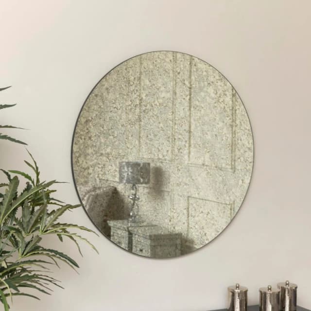 Melody Maison Large Round Silver Antique Glass Mirror 80cm X 80cm Metallic Silver