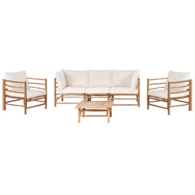 BELIANI Garden Lounge Set with Table 5 Seater CERRETO Bamboo Wood Off-White 462397