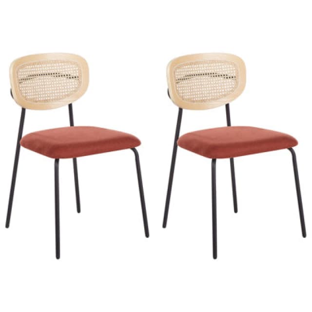 Beliani Set Of 2 Dining Chairs Mayetta Rattan Orange