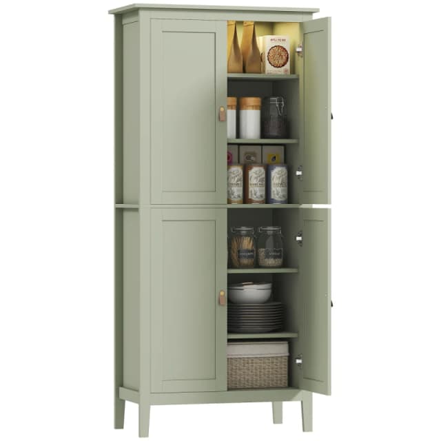 HOMCOM 176.5cm Tall Freestanding Pantry Storage Cabinet with 4 Doors Green 838-553V01GN