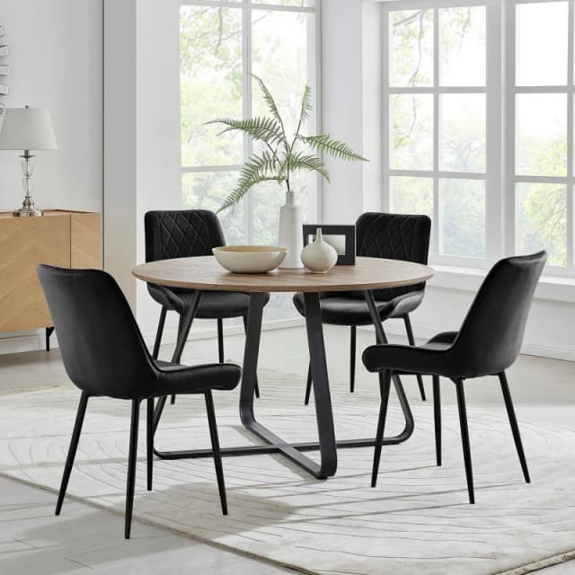 FurnitureboxUK FurnitureboxUK Santorini Brown Round Dining Table And 4 Pesaro Black Leg Chairs Black One Size Unisex 5056542640179