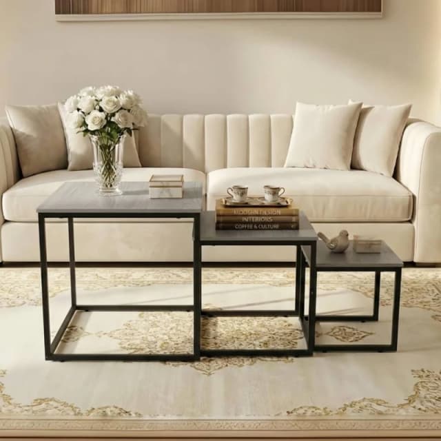Alivio Space-Saving Nesting Coffee Table Set for Home & Office (3 PC ) in Grey Grey Unisex