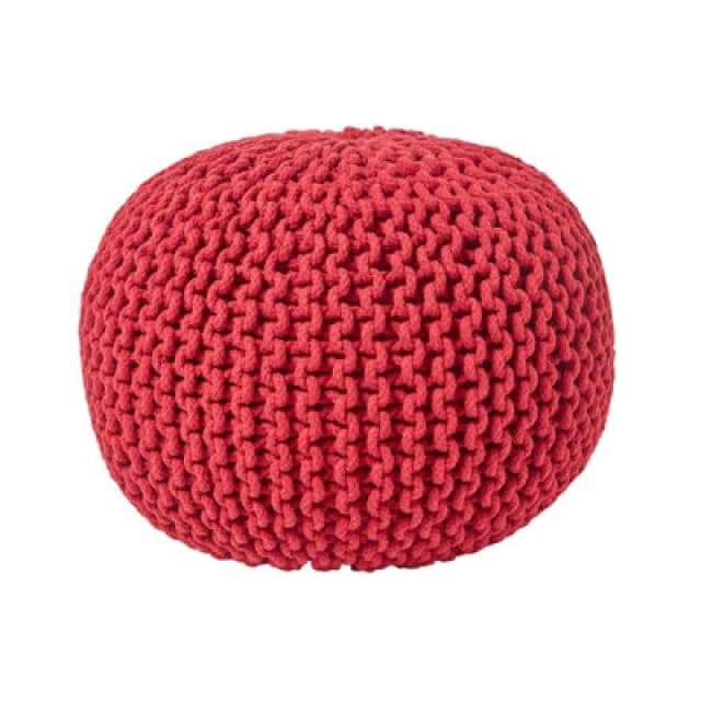 Homescapes Round Cotton Knitted Pouffe Footstool Red