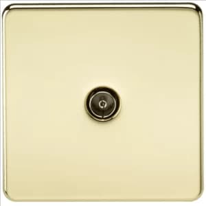 KnightsBridge Coaxial TV Outlet 1G Screwless Polished Brass Un-Isolated Wall Plate