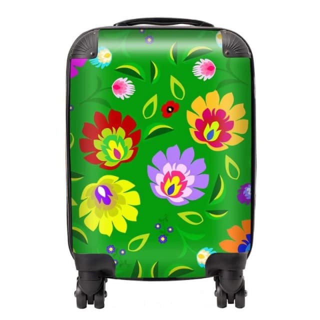 Warren Reed - Designer Polish Folk Floral Suitcase in Green Size: Large Green Unisex Large