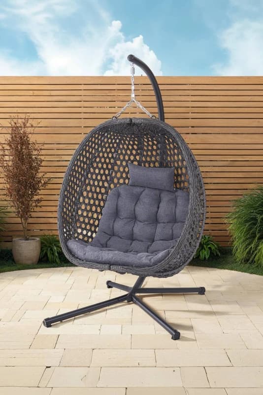More4Homes Como Hanging Rattan Egg Chair Grey