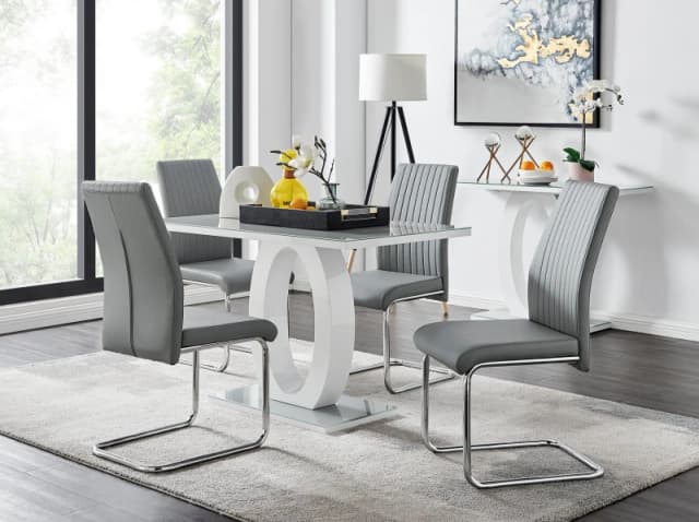 FurnitureboxUK FurnitureboxUK Giovani Grey White Modern High Gloss And Glass Dining Table And 4 Lorenzo Chairs Set Grey One Size Unisex 5056542651038