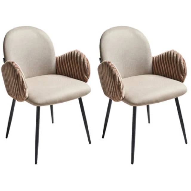 Beliani Set Of 2 Dining Chairs Amity Fabric Taupe