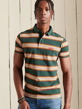 Superdry Academy Stripe Polo - Green/Multi, Green/Multi, Size L, Men