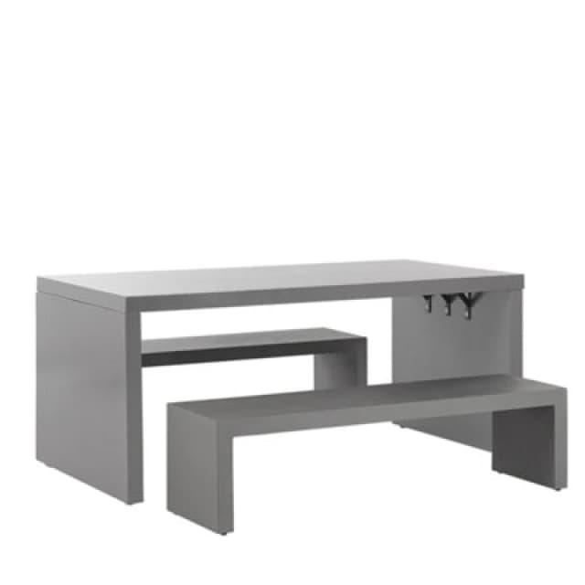 BELIANI Outdoor Concrete Dining Set U-Shaped Table 2 Benches Steel Frame Grey taranto 262524