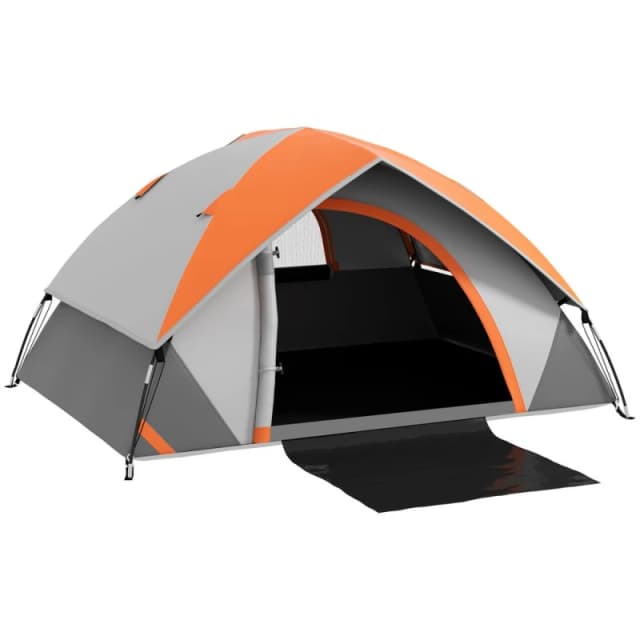 Outsunny 4-5 Man Camping Tent w/ Sewn-in Groundsheet, 3000mm Waterproof, Orange, Grey A20-407V00TE