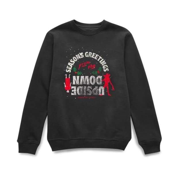 Stranger Things Seasons Greeting From Upside Down Christmas Jumper - Black - S