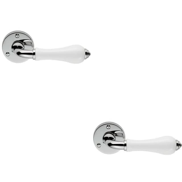 Loops 2x PAIR Porcelain Handle with Ringed Detailing 58mm Round Rose Polished Chrome Multi