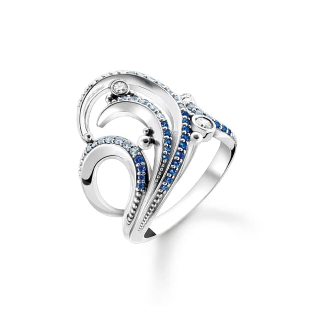 Thomas Sabo TR2378-644-1-58 Blue Stones Wave Ring Q 1/2 Jewellery