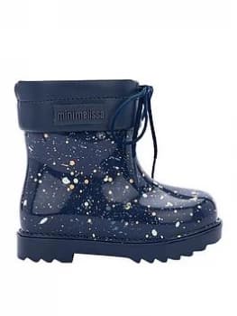 Mini Melissa Mini Rain Boot Print Navy Fleck - Navy, Size 5 Younger