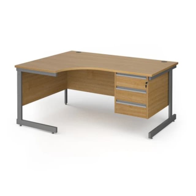 Contract 25 Office Desk Left Hand Corner Desk 1600mm With Pedestal Oak Top With Graphite Frame 1200mm Depth Contract 25 CC16EL3-G-O Oak CC16EL