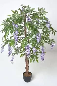 Lilac Artificial Wisteria Tree with Twisted Real Wood Trunk, 5 Ft