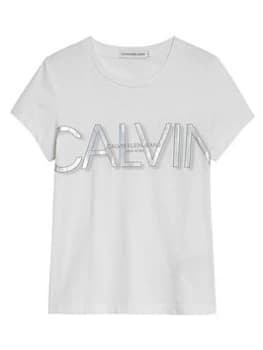 Calvin Klein Jeans Girls Calvin Logo Cropped T-Shirt - Bright White, Bright White, Size Age: 16 Years, Women