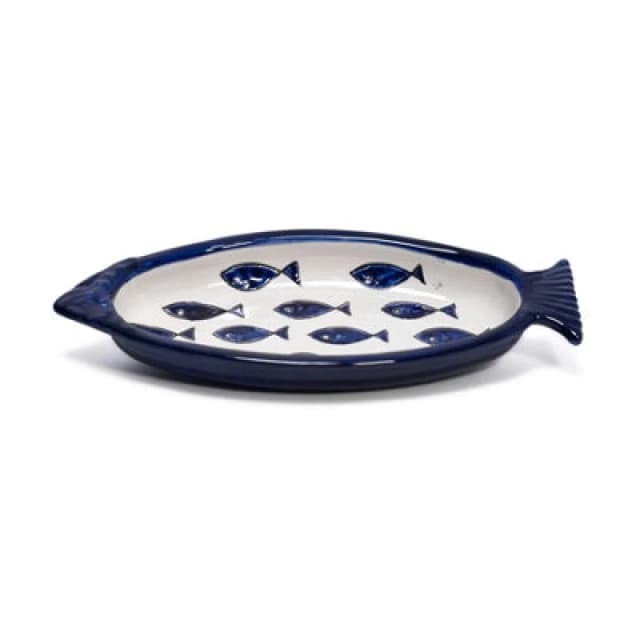 Verano Spanish Ceramics Signature Hand Painted Blue Ceramic Kitchen Dining Fish Shaped Serving Dish 25L X 10Cm (W)