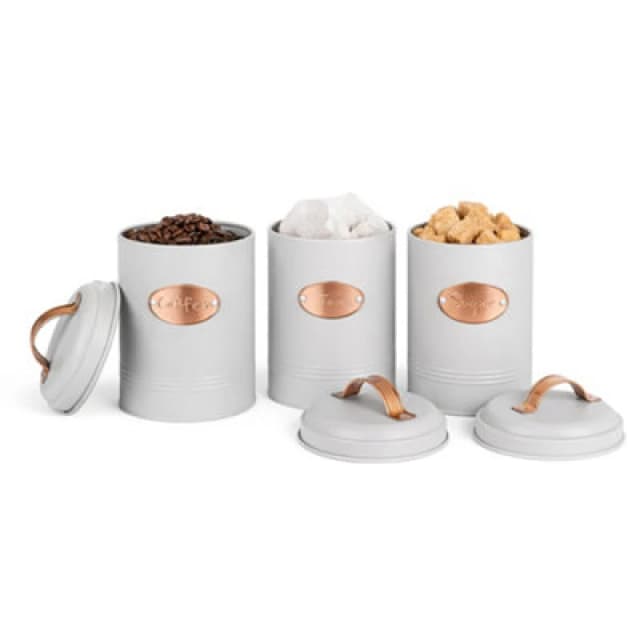 Innoteck Essentials Vintage Tea, Sugar, Coffee Canisters With Copper Decoration - Grey