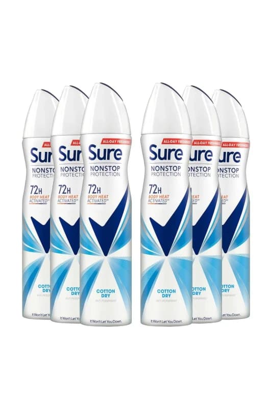 Sure Women 'Antiperspirant' 72H Protection Cotton Dry Deodorant, 6x250ml White female