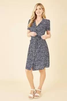 Navy Animal Print Retro Shirt Dress